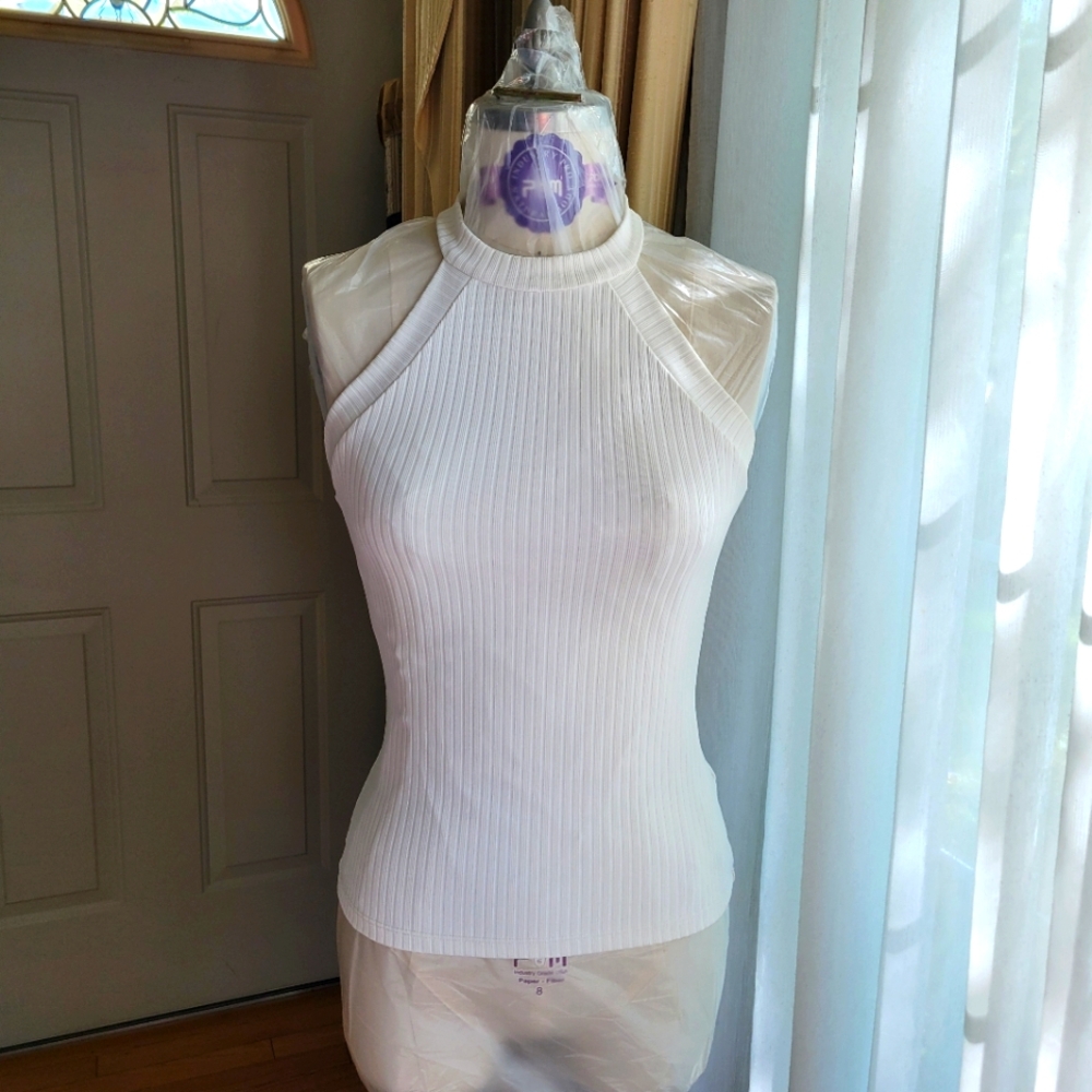 Bebe White Ribbed Fitted Tank Top